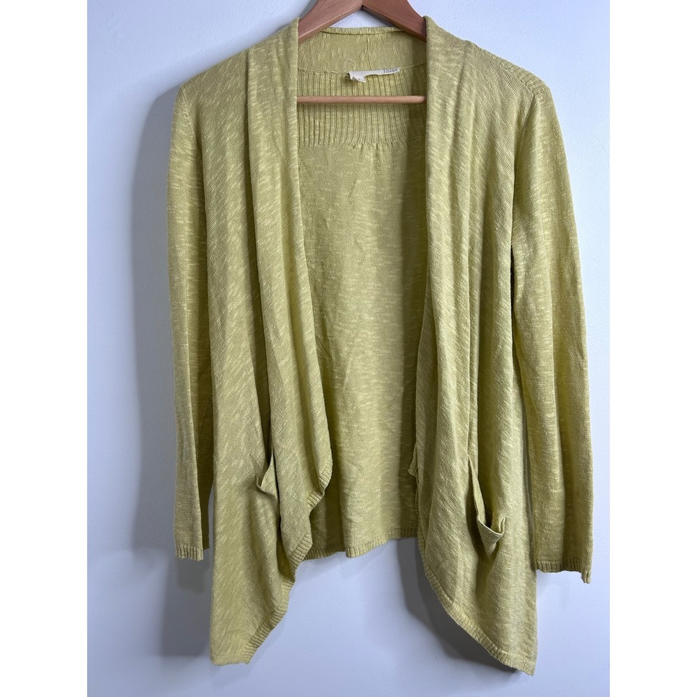 Eileen Fisher Chartreuse Linen Cotton‎ Open Cardigan Pockets XS Lagenlook Luxury